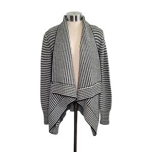Merona Black & White Striped Thick Knit Waterfall Cardigan Sweater Womens Size M